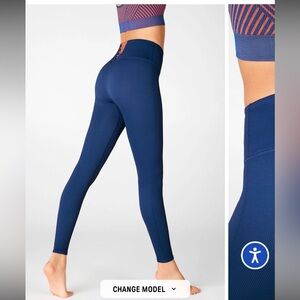 Fabletics High Waisted Seamless Ribbed Legging Corset Workout Yoga Teal Blue XL